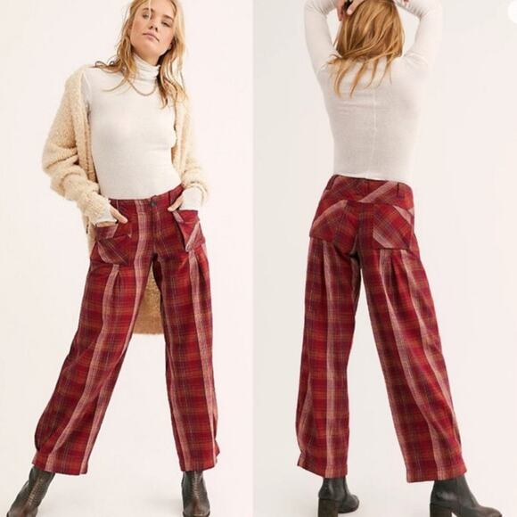 Free People Birch Plaid Wide Leg Pants Size 0 - Picture 1 of 5